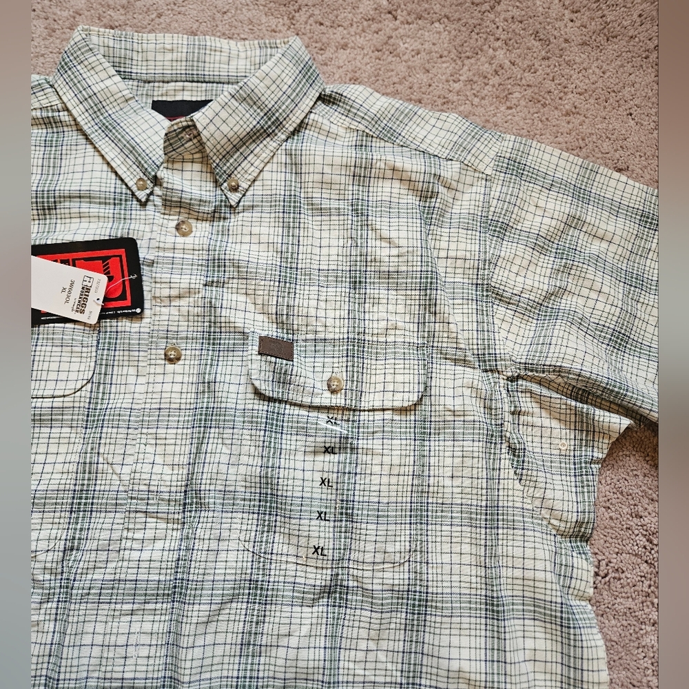 Wrangler Riggs Workwear Men's XL Shirt Green Beige Plaid NWT #3W603OL Light SS